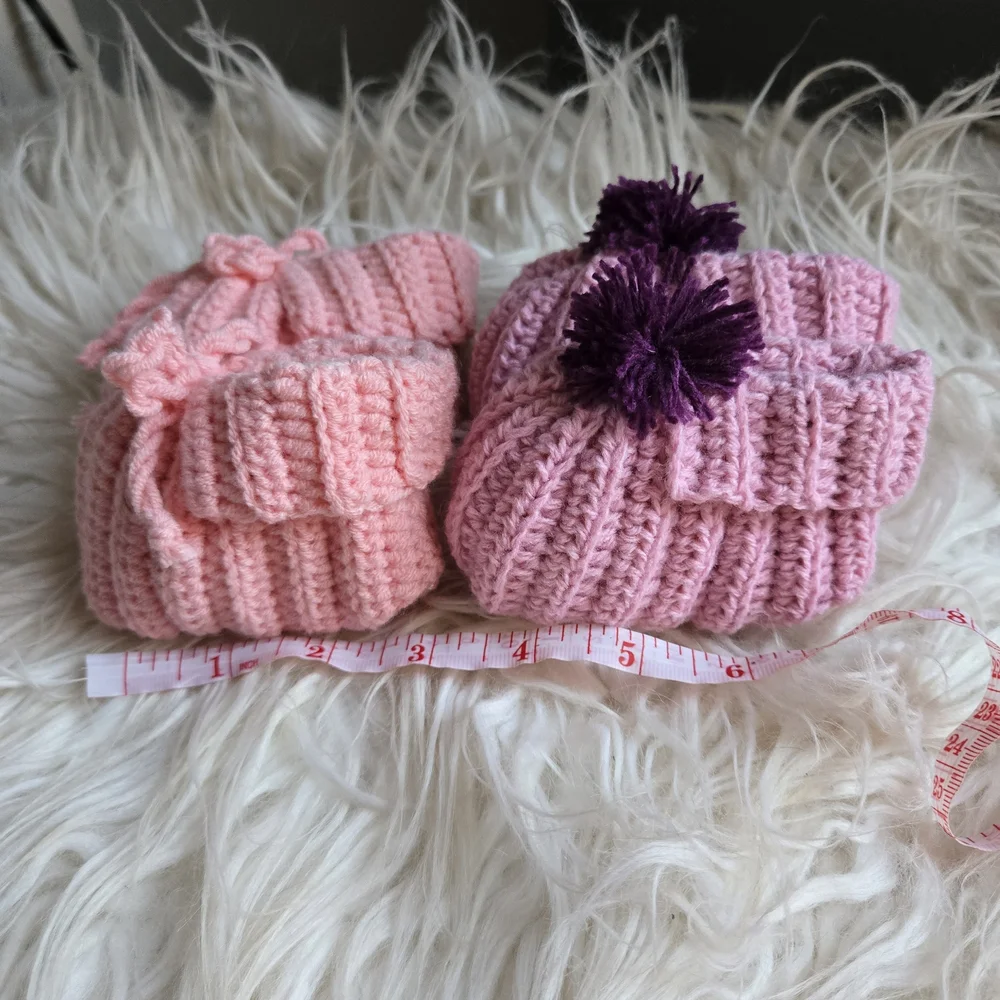 Pink and Purple Knit Baby Booties